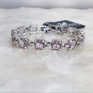 Swarovski Silver Tone Lavender Cushion Cut Tennis Bracelet 6.5” NEW elegant